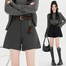 批发实拍秋冬<b class='q'>新款</b>毛呢<b class='q'>短裤</b>高腰百搭外穿小个子五分显瘦休闲阔腿裤