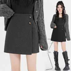 批发实拍秋冬新款不规则A字半身裙高腰显瘦<b class='q'>百搭</b>半身裙