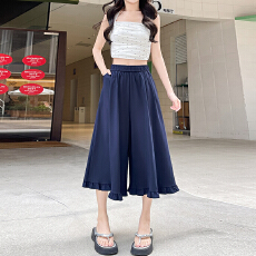 批发<b class='q'>实拍</b>春夏季新款冰丝阔腿<b class='q'>裤</b><b class='q'>薄款</b>木耳花边小个子八分直筒<b class='q'>裤</b>