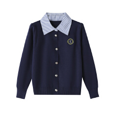 批发实拍 蓝色polo翻领针织开衫女<b class='q'>短款</b><b class='q'>毛衣</b>修身假两件内搭打底上衣