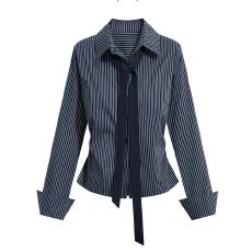 批发那些事衣橱美式<b class='q'>学院风</b>辣妹<b class='q'>衬衫</b>长袖女秋季条纹设计感修身收腰<b class='q'>衬衣</b>