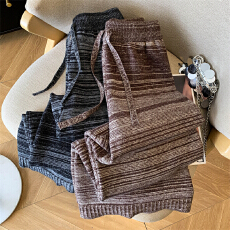批发<b class='q'>秋</b>冬新款韩版慵懒风垂感百搭针织长裤女高腰显瘦宽松阔腿裤