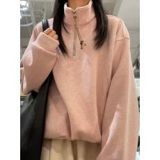 批发今年流行爆款巨好看加绒卫衣女秋冬<b class='q'>立领</b>半拉链小个子显白气质外套