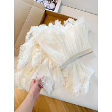 批发实拍  法式甜美蕾丝拼接荷叶边网纱仙女波点蛋糕裙