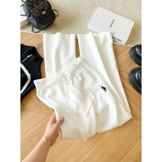 批发实拍针织阔腿裤<b class='q'>女</b>秋冬绣花高腰垂坠感加绒毛线直筒空气云朵糯米裤