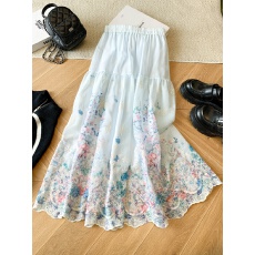 批发实拍韩系甜美网纱碎花<b class='q'>半身</b>裙2026春新款刺绣中长款印花A大摆长裙