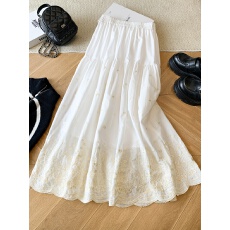 批发实拍韩系甜美网纱碎花半身裙2026春新款刺绣中长款印花A大摆长裙