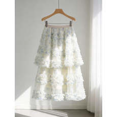 批发AI 碎花白色蕾丝半身裙女<b class='q'>甜美</b>公主芭蕾纱裙设计感蓬蓬蛋糕裙