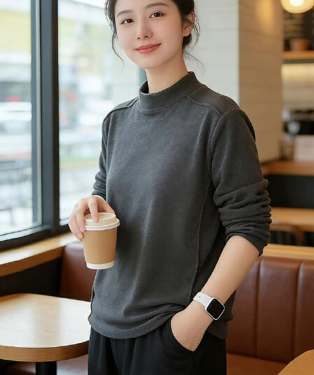 봄 드레스 새로운 슬림해 보이는 다용도 빅 사이즈 여성 의류 두꺼운 보온 양면 플리스 연삭 털 발열 De 플러시 기본 셔츠 맨위