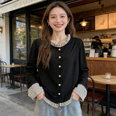 批发春秋装新款胖mm200斤别致拼接假两件<b class='q'>大码</b><b class='q'>女装</b>宽松显瘦<b class='q'>长袖</b>T恤上衣