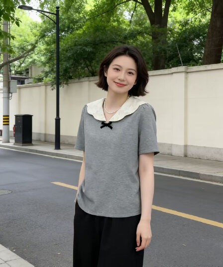 2026 여름 새로운 지방 mm 슬림해 보이는 한국 스타일 프랑스식 배색 폴로 칼라 품격 반팔 티셔츠 빅 사이즈 여성 의류 맨위