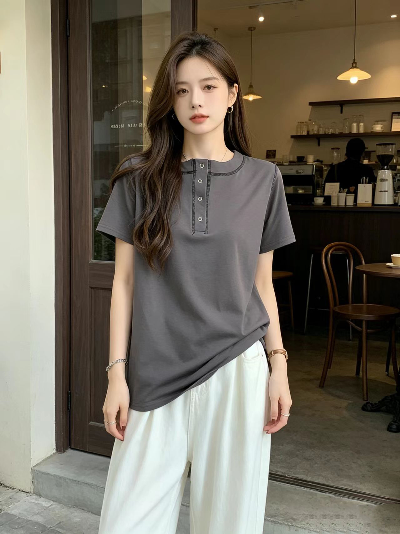 실사 2026 여름 드레스 새로운 지방 mm 연령 감소 루즈핏 슬림해 보이는 디자인 센스 빅 사이즈 여성 의류 반팔 티셔츠 맨위 트렌디