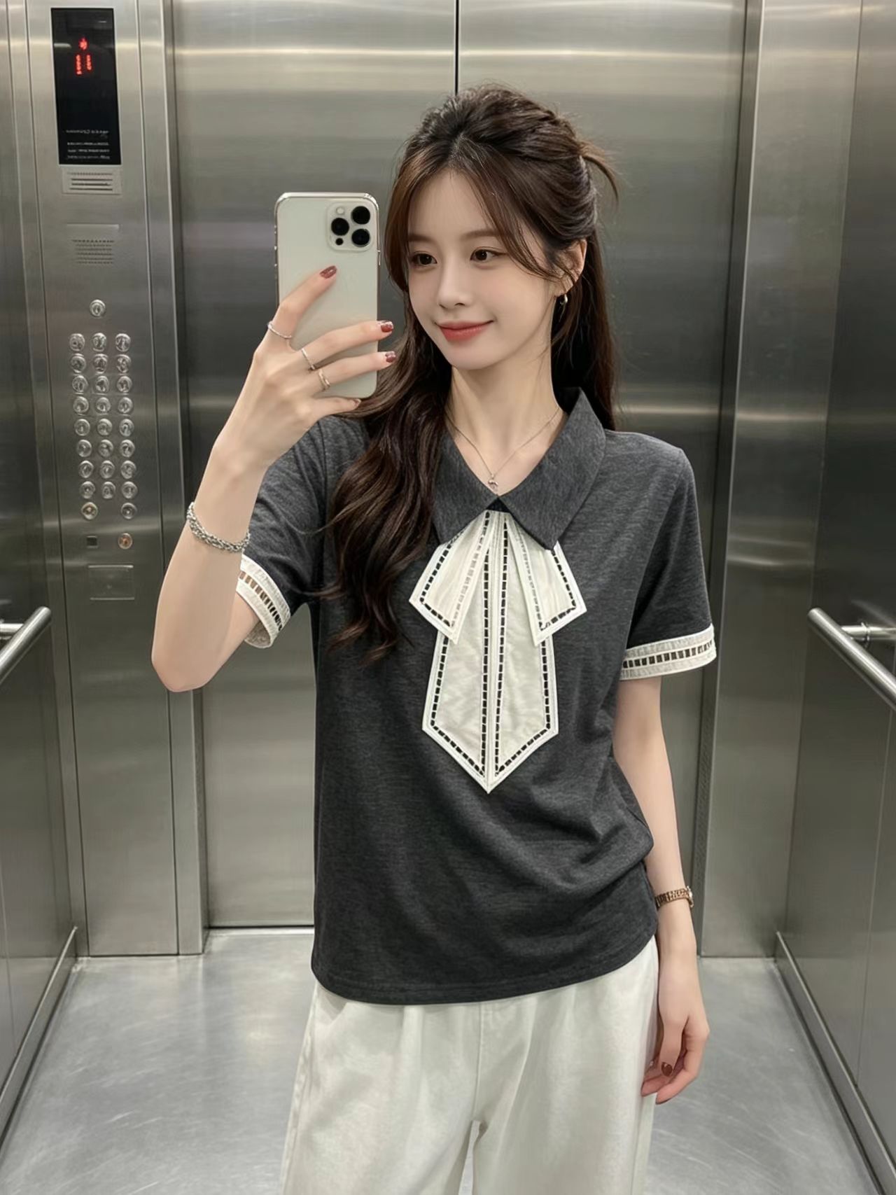실사 여름 드레스 새로운 지방 mm 빅 사이즈 여성 의류 루즈핏 슬림해 보이는 연령 감소 고급 센스 패션 반팔 티셔츠 맨위 트렌디