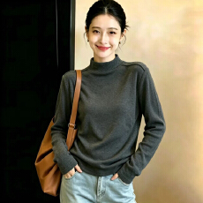 批发实拍大码女装宽松显瘦双面绒德绒打底秋<b class='q'>冬</b>内搭半高领长袖保暖上衣