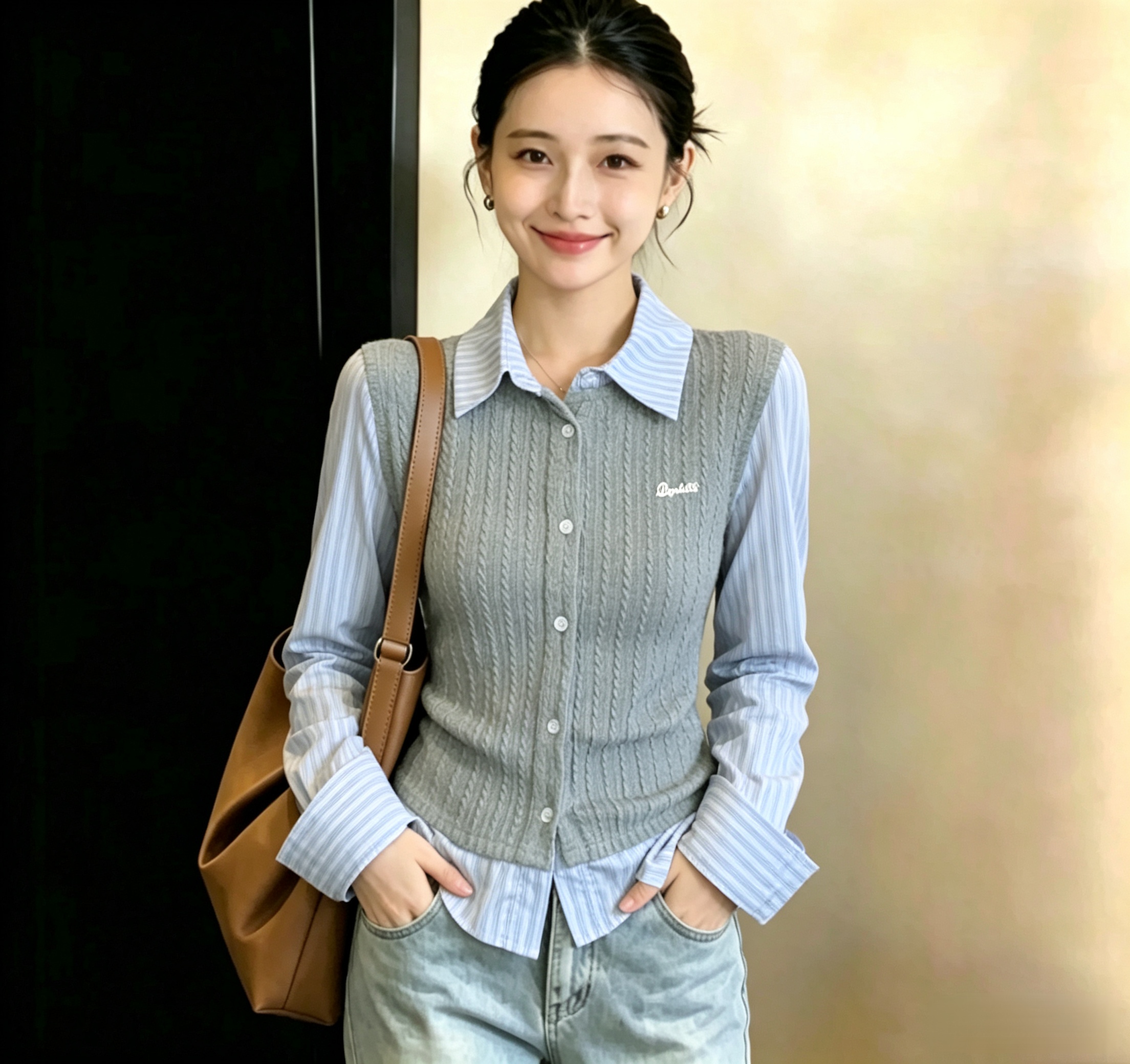 BY36717# 秋款灰色假两...