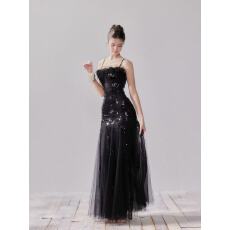 批发YZZIHE【珠月落星河】亮片网纱鱼尾连衣裙晨袍轻礼服晚宴裙