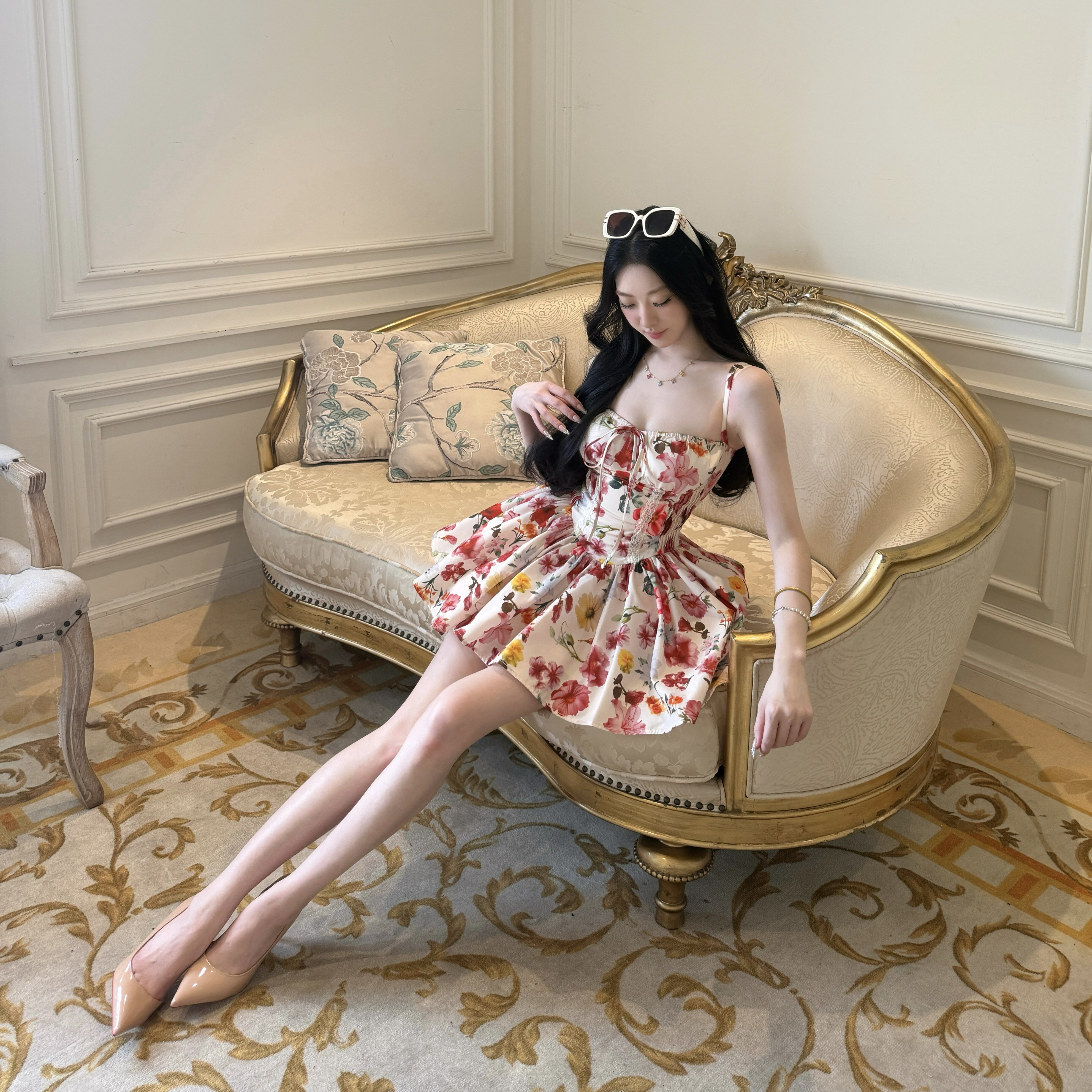 나 벤 아름 답 고 요염하다 프랑스식 순수한 욕망 바람 꽃무늬 튜브탑 슬립 펀 센스 여자 드레스