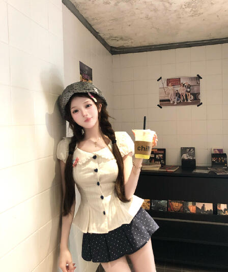 루이 茜 바다 소금 우유 표지 봄 여름 순수한 욕망 핫걸 바람 반팔 셔츠 맨위 치마 r66582-1h