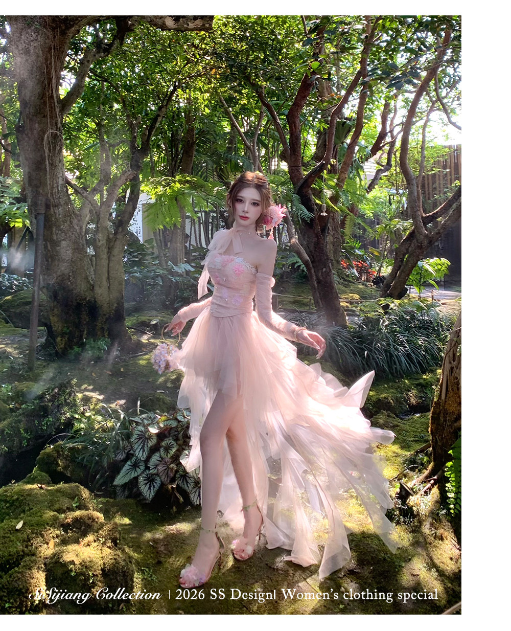 sisi jiang 꽃 사쿠라 남자 여름 부드러운 달콤한 꿈 바람 3 차원 꽃 맨위 불규칙 망사 빅 플레어 스커트