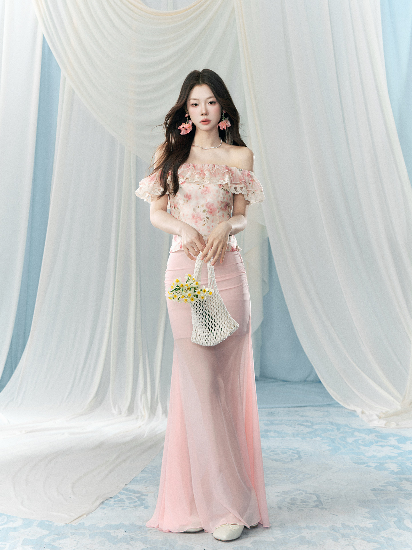 하나 오노 라스베리 핑크색 망사 한 마디 반신 스커트 여성 2026 년 봄 여름 새로운 하이웨이스트 슬림해 보이는 타이트 스커트