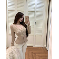 批发实价实拍 温婉优雅纯欲刺绣重工蕾丝v领开衫加厚<b class='q'>长袖</b>修身上衣