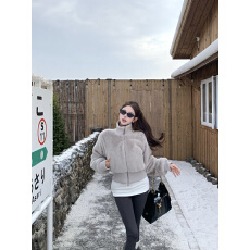 批发实价实拍 仿水貂毛环保皮草外套女小众高领拉链<b class='q'>短款</b>上衣