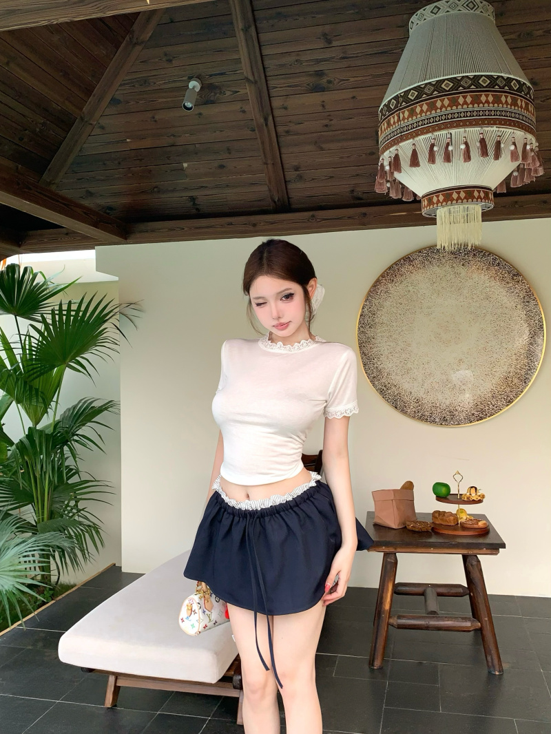 실사 순수한 욕망 레이스 허리 수축 맨위 학원 스타일 꽃밭 치마바지 패치워크 페이크 레이어드 허리밴드 반신 스커트 미니 스커트