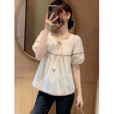 批发有货2006夏季新款<b class='q'>韩版</b>百搭短袖<b class='q'>娃娃衫</b>衬衫女上衣夏