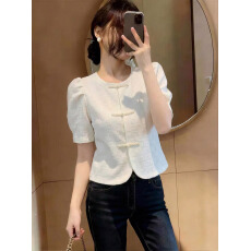 批发有货2026夏季新款韩版百搭圆领<b class='q'>中国风</b>短袖衬衫女上衣夏