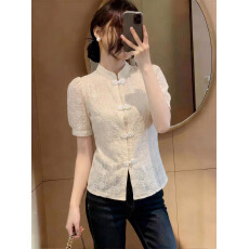 批发有货2026夏季新款韩版百搭圆领短袖<b class='q'>中国风</b>衬衫女上衣夏