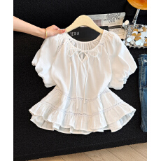 批发有货实拍2026夏季新款百搭宽松系带拼接短袖<b class='q'>衬衫</b>女上衣夏小衫