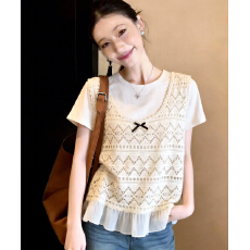 批发有货实拍2006夏季新款韩版百搭短袖T恤+<b class='q'>镂空</b>吊带两件套小衫