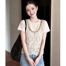 批发有货实拍2026夏季新款百搭短袖T恤+<b class='q'>镂空</b>吊带两件套夏季小衫