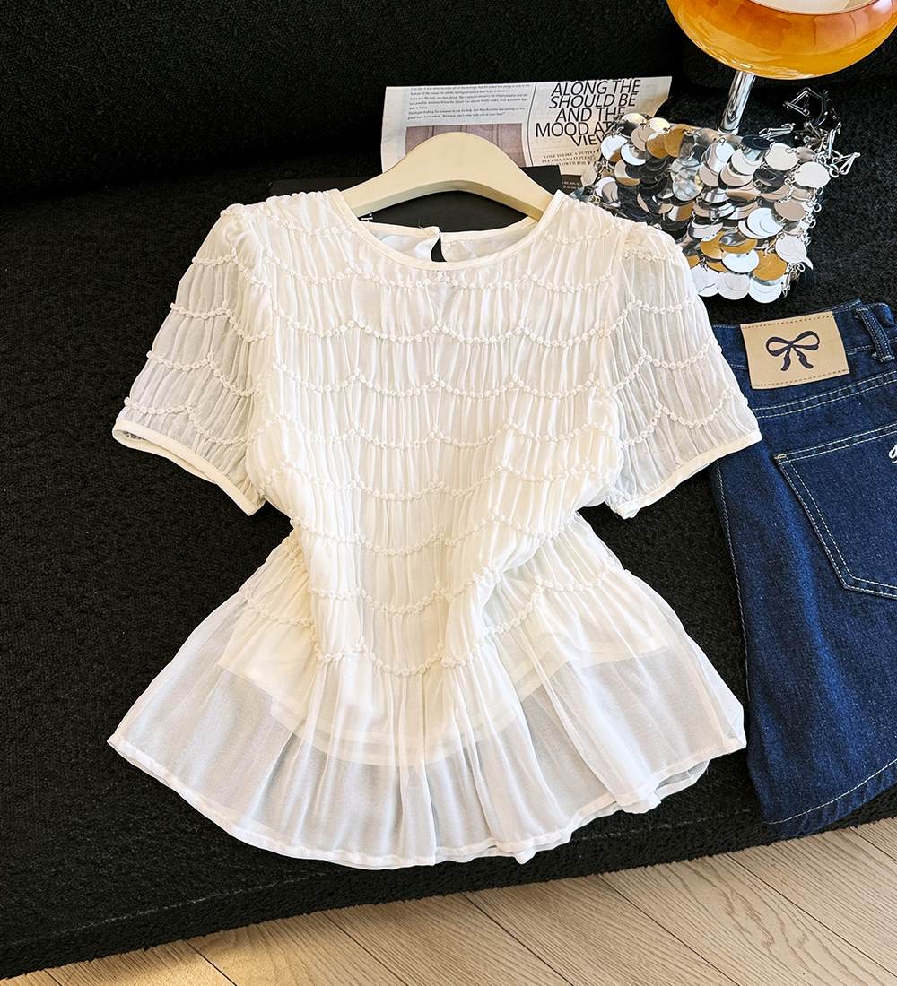 재고 있음 2026 라운드 넥 여름 새로운 루즈핏 무거운 작업 반팔 맨위 셔츠 여성 작은 셔츠