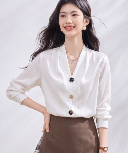 있음 선적 실사 2026 가을 새로운 한국 스타일 다용도 긴팔 캐주얼 흰 셔츠 여성 셔츠