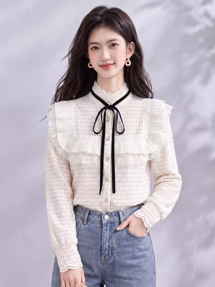 BY34237# 秋冬新款长袖蕾丝衬衫女蕾丝打底衫 服裝批發女裝批發服飾貨源