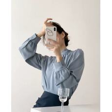 批发有货雾霾蓝飘带领镂空衬衫女2026春秋新款高级感职业<b class='q'>通勤</b>缎面衬衣