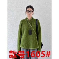 批发新中式女装橄榄绿毛衣斜襟盘扣<b class='q'>唐装</b><b class='q'>汉服</b>上衣25秋季超好看国风小衫