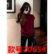 批发复古极简风宽松显瘦显白红色针织马甲女2025<b class='q'>冬</b>圣诞套头堆堆领背心