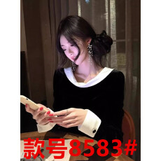 批发2026<b class='q'>秋</b>冬超好看上衣独特别致气质小衫法式轻奢小资黑色丝绒衬衫女