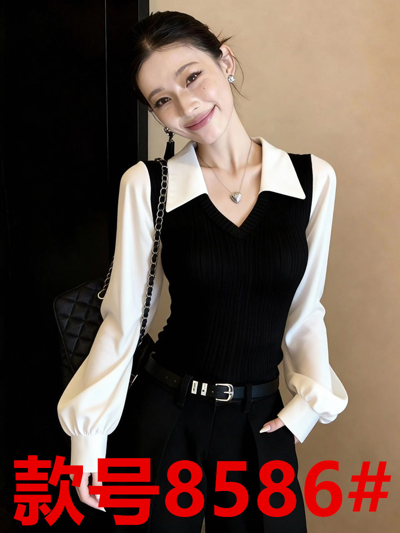 작은 샤넬 스타일 미니멀리즘 캐주얼 와 성별 일상 출퇴근 인기 흑인과 백인 여성 셔츠 2026 이른 봄 배색 패치워크 맨위