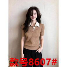 批发高级感撞色翻领短袖<b class='q'>针织衫</b>女2026春季新款百搭显瘦通勤上衣绞花纹