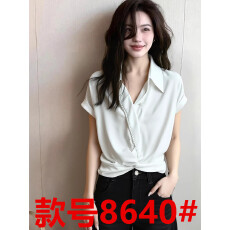 设计感扭结短袖白色衬衫女2026夏季新款小众流行修身翻领上衣减龄