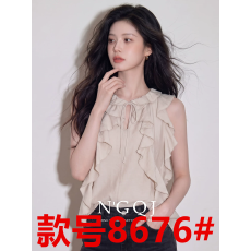 批发独特漂亮初夏荷叶边系带无袖上衣女装2026新款洋气独特超好看小衫