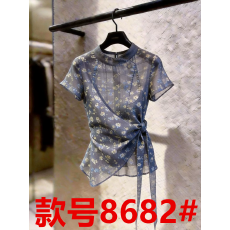 批发法式碎花短袖上衣女夏季系带收腰小众设计感气质超好看2026年新款