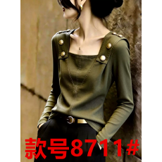 批发韩系氛围感军绿色上衣2026年秋季新品女轻奢肌理低调精致通勤小衫