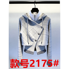 批发法式设计连帽格纹拼接上衣2026年<b class='q'>秋</b>季新品女装利落轻熟风长袖开衫