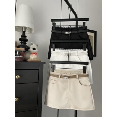 批发实拍 <b class='q'>蕾丝</b>边缎面半身裙女秋冬高腰a字包臀裙配腰带小个子西装裙子