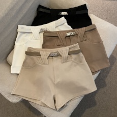 批发实拍 气质针织<b class='q'>休闲</b>裤女装秋季小个子辣妹高腰显瘦包臀A字短裤<b class='q'>热裤</b>