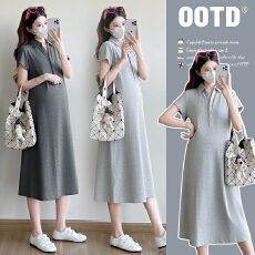 批发实拍现 2026夏季<b class='q'>新款</b>韩版时尚百搭纯棉针织POLO领<b class='q'>孕妇</b><b class='q'>连衣裙</b>